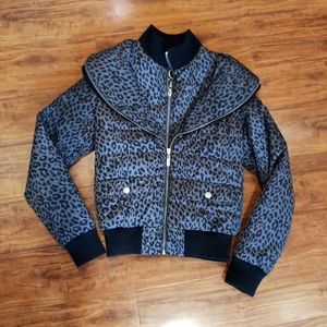 G by Guess Leopard Print Double Zip Puffer Jacket, S